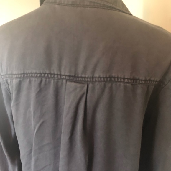 Free People slate colored, long sleeve blouse with lace up neckline - Picture 9 of 11